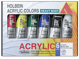 Holbein Heavy Body Acrylics - Basic Set of 6, 60 ml, Tubes (Outside of Package)
