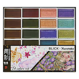 Kuretake Gansai Tambi Watercolor Paint Pans - BLICK Exclusive, Set of 24, Exclusive Metallic Assorted Colors in package