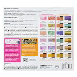 Kuretake Gansai Tambi Watercolor Paint Pans - BLICK Exclusive, Set of 24, Exclusive Metallic Assorted Colors back of package