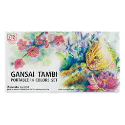 Kuretake Gansai Portable Watercolor Set - Front of package of Set of 14 Half Pans 