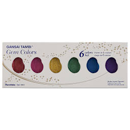 Kuretake Gansai Tambi Watercolor Paint Pan - Set of 6, Gem Colors (Front of packaging)