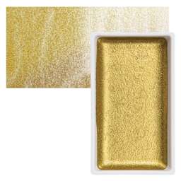 Kuretake Gansai Tambi Watercolor Pan - Bluish Gold pan and swatch