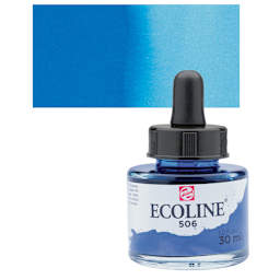 Ecoline Liquid Watercolor with Dropper - Ultramarine Deep, 30 ml jar and swatch