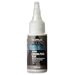 Holbein Acrylic Iridescence - Front of bottle of transparent Chroma Pearl Blue
