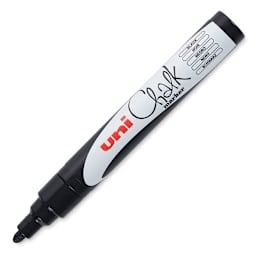 Uni Chalk Marker - Angled view of uncapped 5 mm Black Marker