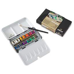 Rembrandt Artists' Half Pan Watercolors - 12 Opaque White Mixing Set with tin, brush and package