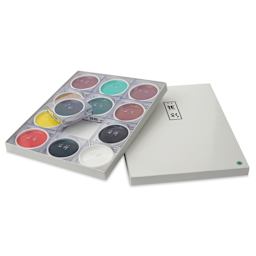 Yasutomo Traditional Japanese Watercolor Pans - Set of 12, Round Pans, Assorted with removable pans