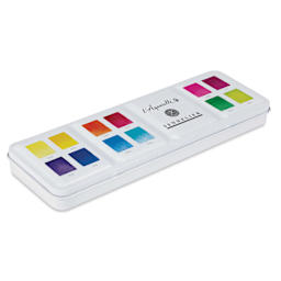Sennelier French Artists' Watercolors - Set of 12, Intense, Half Pans side view of case