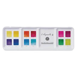 Sennelier French Artists' Watercolors - Set of 12, Intense, Half Pans top of case