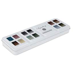Sennelier French Artists' Watercolors - Set of 12, Neutral, Half Pans side view of case