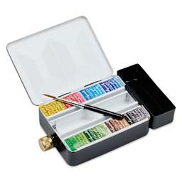 Sennelier French Artists' Watercolor - Set of 8, Black Case, Assorted Colors, Half Pans