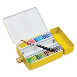 Sennelier French Artists' Watercolor - Set of 8, Yellow Case, Assorted Colors, Half Pans
