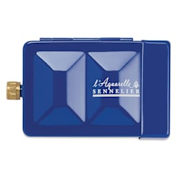 Sennelier French Artists' Watercolor - Set of 8, Blue Case, Assorted Colors, Half Pans front of closed case