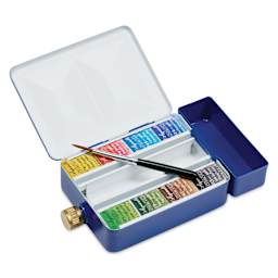 Sennelier French Artists' Watercolor - Set of 8, Blue Case, Assorted Colors, Half Pans