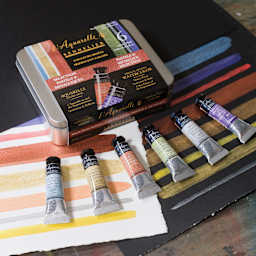 Sennelier French Artists' Watercolor Set - Iridescent Pastel, Metal Case, Set of 6 colors (tubes and case with color swatches)