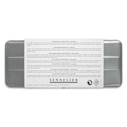 Sennelier French Artists' Watercolors - Set of 6, Metal Case, Half Pan back of package
