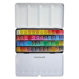 Sennelier French Artists' Watercolors - Set of 48, Metal Case with Brush