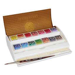 Sennelier French Artists' Watercolor Set, 14 Color Half Pan Plastic Travel Set
