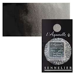 Sennelier French Artists' Watercolor - Ivory Black, Half Pan and swatch