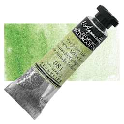 Sennelier French Artists' Watercolor - Iridescent Yellow Green, 10 ml Tube and Swatch