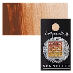 Sennelier French Artists' Watercolor - Burnt Sienna, half pan and swatch