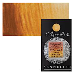 Sennelier French Artists' Watercolor - Gold Ochre, Half Pan and swatch