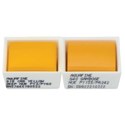 Daler-Rowney Aquafine Watercolors - Set of 2, Cadmium Yellow Deep Hue and Gamboge Hue, Half Pan out of package