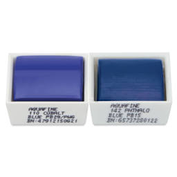 Daler-Rowney Aquafine Watercolors - Set of 2, Cobalt Blue Hue and Phthalo Blue, Half Pan out of package