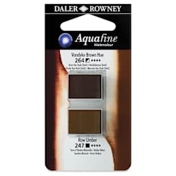 Daler-Rowney Aquafine Watercolors - Set of 2, Vandyke Brown Hue and Raw Umber, Half Pan