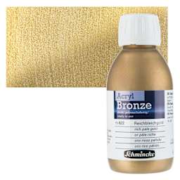 Schmincke Acrylic Bronze Paint - Rich Pale Gold, 150 ml bottle and swatch
