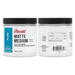 Utrecht Artists' Acrylic Fluid Mediums, front and back of 8 oz jar