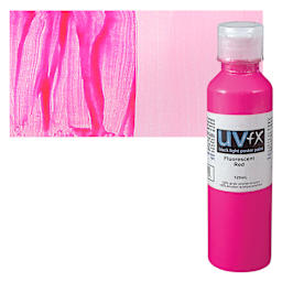 Tri-Art UVFX Black Light Poster Paint - Fluorescent Red, 120 ml bottle and swatch