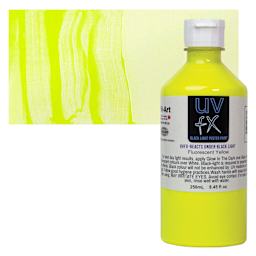 Tri-Art UVFX Black Light Poster Paint - Fluorescent Yellow, 250 ml bottle and swatch