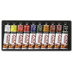 Daler-Rowney Graduate Oil Paint Set - 10 colors shown in storage tray
