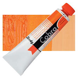 Royal Talens Cobra Study Water Mixable Oil Paint - Permanent Orange, 40 ml tube and swatch