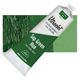 Utrecht Studio Series Oil Paint - Sap Green, 200 ml tube and swatch
