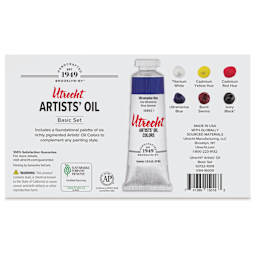 Utrecht Artists' Oil Paint - Set of 6, Basic Colors, 37 ml, back of packaging