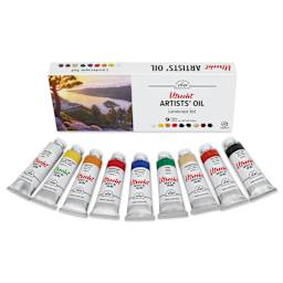Utrecht Artists' Oil Paint - Set of 9, Landscape Colors, 37 ml, packaging and contents