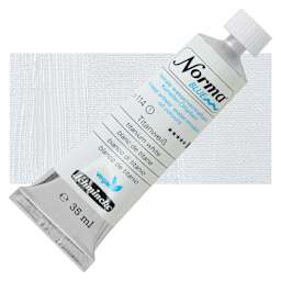 Schmincke Norma Blue Water-Mixable Oil Paint - Titanium White, 35 ml tube and swatch