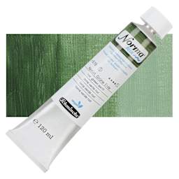 Schmincke Norma Blue Water-Mixable Oil Paint - Natural Green Earth, 120 ml tube and swatch