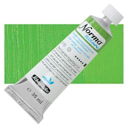Schmincke Norma Blue Water-Mixable Oil Paint - Permanent Yellowish-Green, 35 ml, tube and swatch