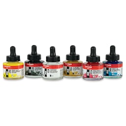 Amsterdam Acrylic Ink - Component Inks of 6 pc Basic set in row