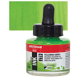 Amsterdam Acrylic Ink - Yellowish Green, 30 ml bottle and swatch