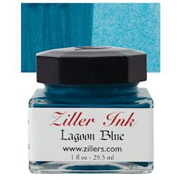 Ziller Ink - Lagoon Blue, 1 oz bottle and swatch