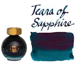 Ferris Wheel Press Ferritales Fountain Pen Ink - Tears of Sapphire, swatch and bottle