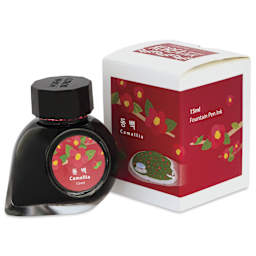 Colorverse Korea Special Fountain Pen Ink - 63 Camellia, jar next to packaging box