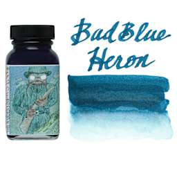Noodler's Ink Fountain Pen Ink - Bad Blue Heron, swatch and bottle