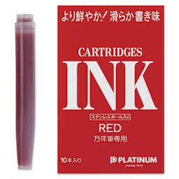 Platinum Pen Ink Cartridges - Red, Pkg of 10, cartridge with package