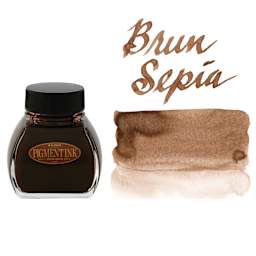 Platinum Pigment Ink - Brun Sepia, 60 ml, bottle with swatch