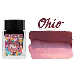 Sailor USA State Ink - Ohio, Mahogany, 20 ml, swatch and bottle